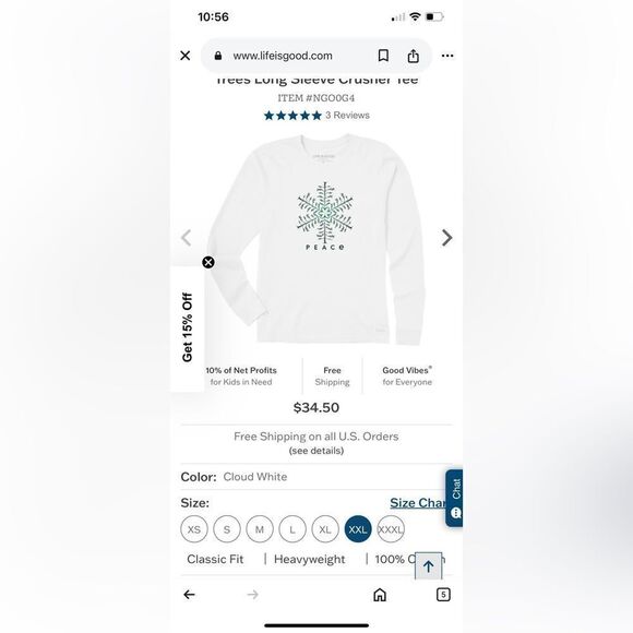 Women’s XXL Life is Good White Long Sleeve Shirt with Snowflake Peace treeDesign - Picture 13 of 13